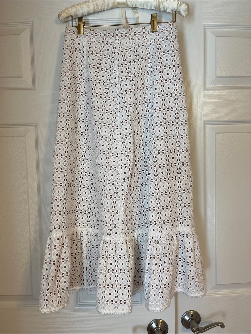 Michael Kors White Eyelet Midi Skirt with Flounce
